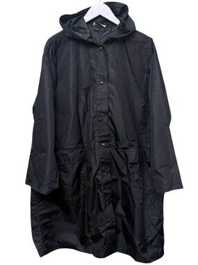 GERARD DAREL Windbreaker Coat Oversized Black Trench Light Jacket Hooded OneSize